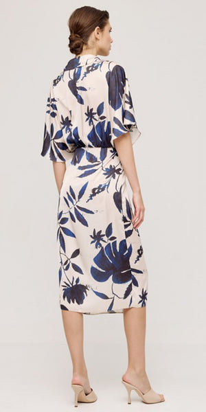 ACCESS Navy Botanical Wrap Dress