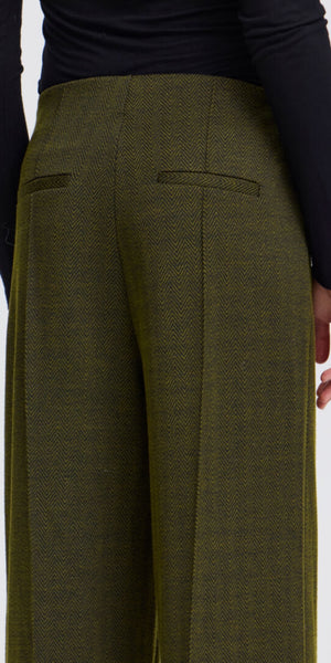 ICHI KATE Jacquard Pants in Black Lizard Herringbone