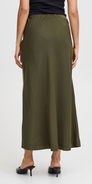 b young DOLORA Bias Cut Skirt in Olive Night