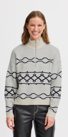 b young MASSI Half Zip Pullover in Marshmallow Mix