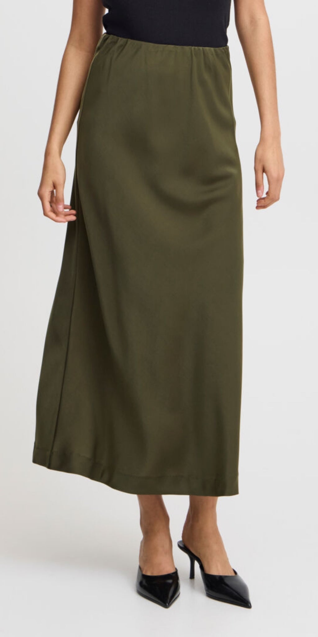 b young DOLORA Bias Cut Skirt in Olive Night