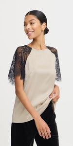 b young FLAIR Lace Blouse in Cement