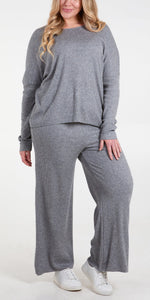 Lurex Ribbed Knitted Co-Ord Set in Grey