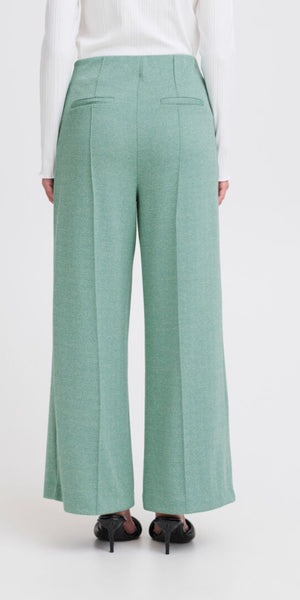 ICHI KATE Jacquard Pants in Beryl Green/Almond