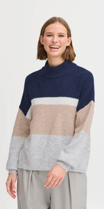 b young OMEA Striped Jumper in Medieval Blue Mix