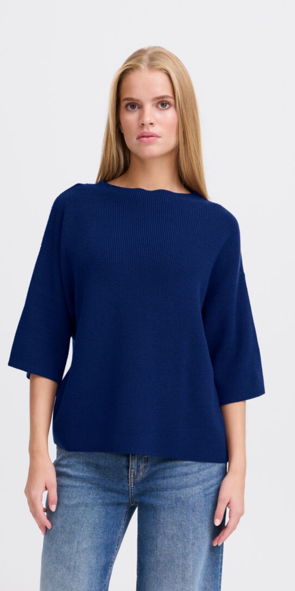 ICHI BOSTON 3/4 Sleeve Knit in Medieval Blue