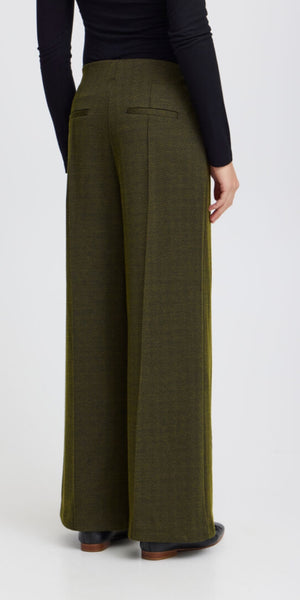 ICHI KATE Jacquard Pants in Black Lizard Herringbone