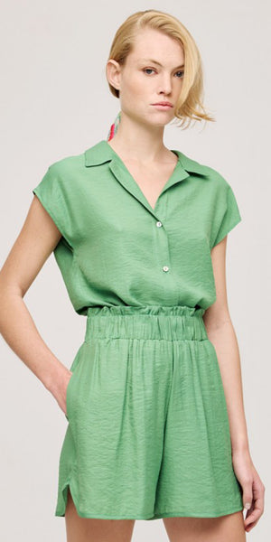 ACCESS Button Up Short Sleeve blouse in Green