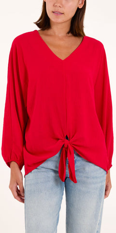 V Neck Long Sleeve Tie Front Top