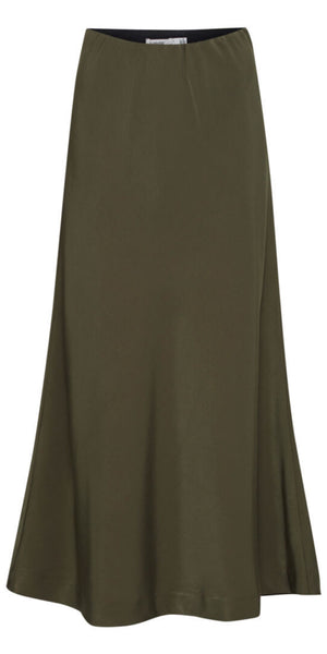 b young DOLORA Bias Cut Skirt in Olive Night