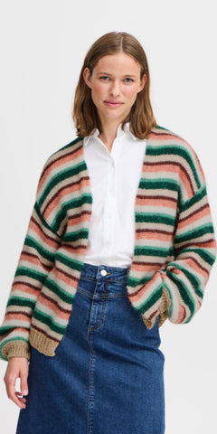 b young ONERO Striped Cardigan in Foliage Green Mix