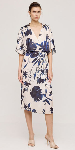 ACCESS Navy Botanical Wrap Dress