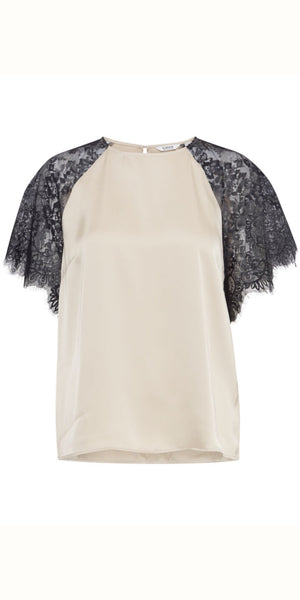 b young FLAIR Lace Blouse in Cement