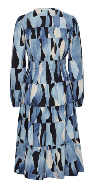 b young IBINE Dress in Dusty Blue Abstract