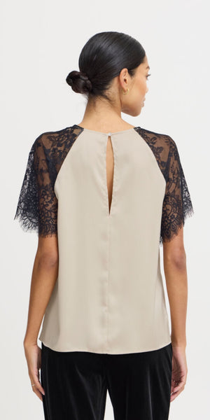 b young FLAIR Lace Blouse in Cement