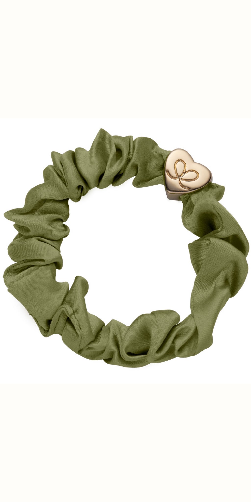 By Eloise Gold Heart on Olive Silk Scrunchie