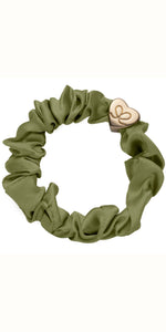 By Eloise Gold Heart on Olive Silk Scrunchie