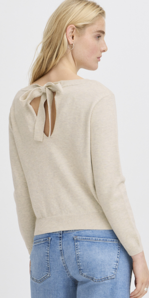 ICHI BRIELLE Tie Back Knit in Oatmeal with Black