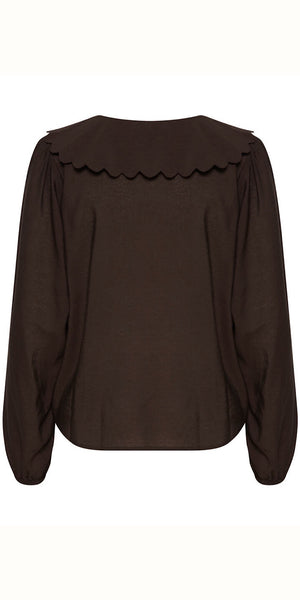 ICHI CRAZTO Collar Blouse in Coffee Bean - TheSecretCloset.Boutique