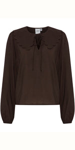 ICHI CRAZTO Collar Blouse in Coffee Bean - TheSecretCloset.Boutique