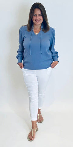 b. young FLIA Blouse in Stonewash - TheSecretCloset.Boutique