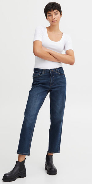 ICHI TWIGGY RAVEN Cropped Jeans in Dark Blue